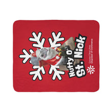 Load image into Gallery viewer, Holiday Sherpa Blanket - &quot;Nutty O&#39; St. Nick&quot; Squirrel Christmas Throw